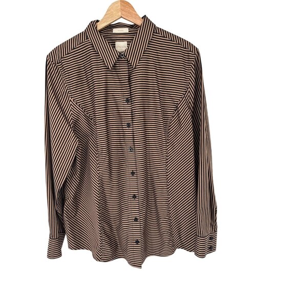 Chicos 3 No-Iron Striped Button-Down Shirt Womens Size XL Cotton Long Sleeve - Picture 2 of 7